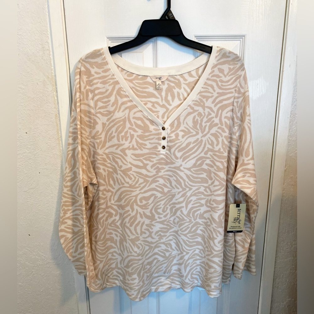 Terra & Sky Ivory Zebra Print Thermal Top Women’s Size 4x New